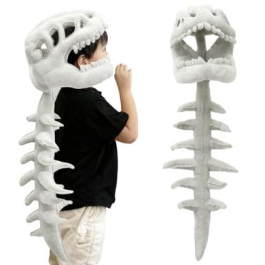 Imagem de Pelúcia de esqueleto de dinossauro vestível, roupa de dinossauro de pelúcia de espinossauro, roupa divertida de espinossauro 3D com cabeça de caveira (crianças (87 cm)