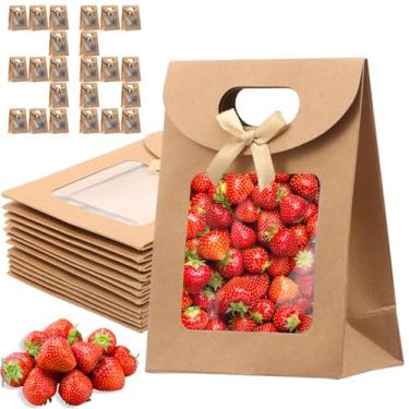 Imagem de Tcwhniev 36 sacos de embalagem de papel, bolsa de presente de papel com janela e alça, suporte para embalagem de presente e biscoito (12 x 6 x 16 cm)