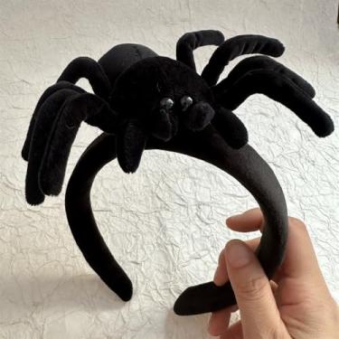 Imagem de TONGMAN Tiara de aranha de pelúcia preta para mulheres, acessórios de festa de cosplay de Halloween, para mulheres e adultos, acessório elástico para cosplay e baile de máscaras (preto)
