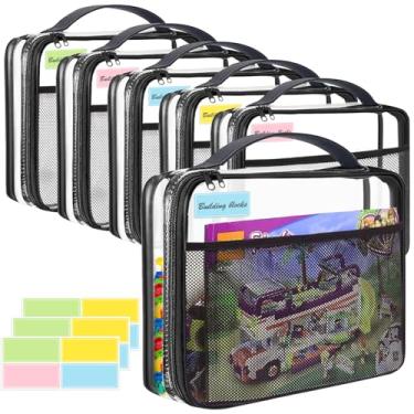 Imagem de 6 Pack Toy Storage Bags with Zipper,12.2 * 9.84 * 2.36in Toy Organizer Bags with Mesh Pockets Name Tag,Waterproof Travel Toy Bags for Board Games,Building Blocks,Puzzles,Kids Books