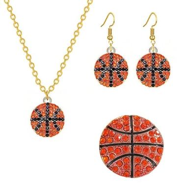 Imagem de Conjunto de 3 pares de brincos de futebol de strass para mulheres e homens delicados pinos de cristal bola americana rugby basquete vôlei beisebol brincos colares conjunto de joias coleção de equipe