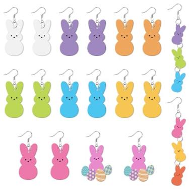 Imagem de Y1tvei Brincos de coelhinho da páscoa – 9 pares de brincos de madeira com pingente de coelho azul rosa amarelo coelho leve e fofo fantasia de coelho da Páscoa, presente para crianças, meninas e