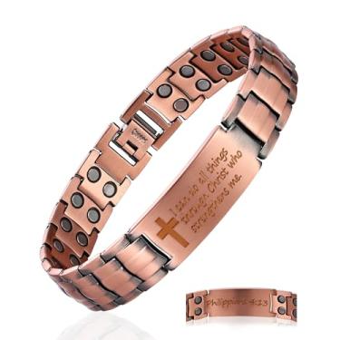 Imagem de Fashtour Pulseira de cruz de cobre para homens - Conjunto de joias de cruz masculina magnética ultra forte - Pulseira magnética ajustável com caixa de joias de ferramenta de dimensionamento (preto