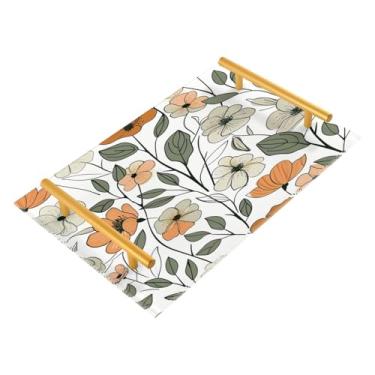 Imagem de Wassud Bandejas de acrílico para banheiro com flores desenhadas à mão, bandejas de perfume, alça de maquiagem, cômoda, quarto, cozinha, mesa, 30 x 20 cm