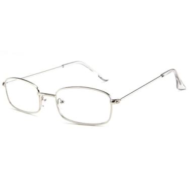 Imagem de JRLLFD Óculos de sol de metal com armação pequena, feminino e masculino, luxuoso, para dirigir ao ar livre, UV400 (prata transparente)