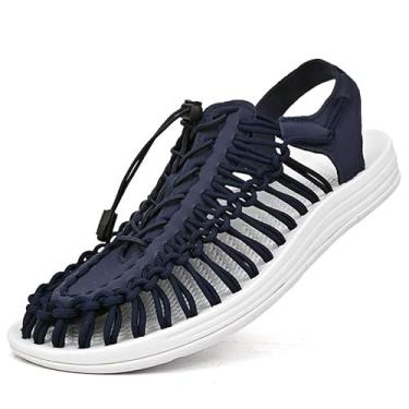 Imagem de Sandálias esportivas de corda para homens, sapatos de pescador, sandálias de praia masculinas feitas à mão, confortáveis e leves, Azul, 39