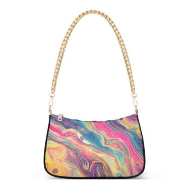 Imagem de CEBUGI Bolsas transversais para mulheres, bolsa de ombro holográfica, fundo iridescente, bolsa de mão elegante com alça de corrente