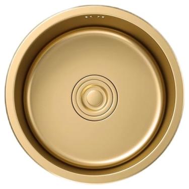 Imagem de PVXMQFFA Pia pequena para pia redonda dourada para cozinha, economia de espaço, pia única, tigela única, lavatório de vegetais doméstico, piscina de água (ouro, 32 x 32 x 20 cm)