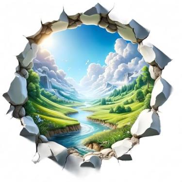 Imagem de MaiKeAYang Decalques de parede 3D murais removíveis vinil paredes decorações pássaro nuvens brancas rio prado para sala de estar quarto de bebê quarto banheiro casa parede decoração DIY