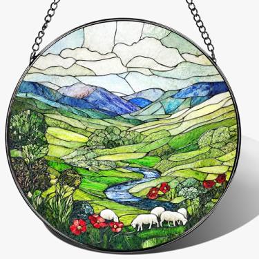 Imagem de Vitral pendurado em vitral, Pauyadu 20,3 cm Green Irish Hills Suncatcher, decorações de janela para casa, Natal, Dia das Mães, aniversário, presentes para mulheres, perfeito para amantes da natureza