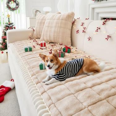 Imagem de WTHAVEN Capa de sofá para cães, lavável, felpuda, para sofá com 3 almofadas, aceita animais de estimação, capa de sofá antiderrapante (veludo leite, marrom claro, 70 x 150 cm)