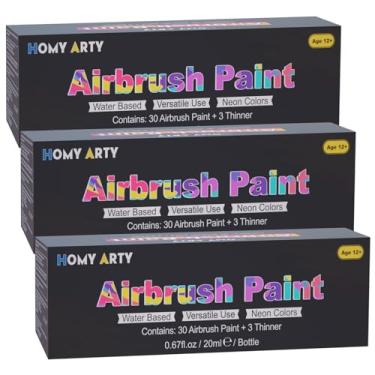 Imagem de HOMY ARTY Tinta para aerógrafo - 30 cores com 3 mais finas, conjunto de tinta para aerografia pronta para pulverizar, tintas acrílicas à base de água para metal, modelos de plástico, tela, madeira - 3