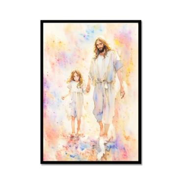 Imagem de Aquarela Jesus Retrato Deus Cristão Arte de Parede Cristo Impressão em Tela Pintura Imagens de Parede para Sala de Estar Decoração de Casa (SKU5,16x24" = (40 x 60 cm), Moldura de metal preto)