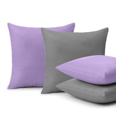 Imagem de Kit 4 Almofadas Cheias de Cores Sólidas 45x45cm – Macias e Duráveis, Ideal para Sala, Sofá e Quarto, Decoração Interior Versátil com Capas Resistentes (MX_LILÁS&CINZA LISO)