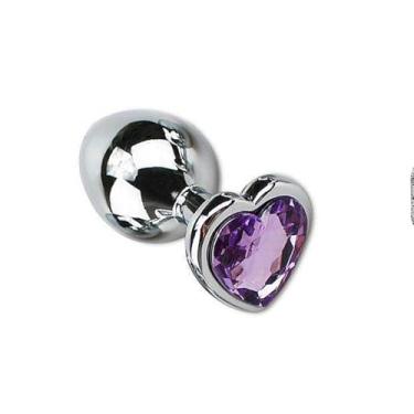 Imagem de Plug Anal de Luxo em Aço Inoxidável, Formato Cônico com Pedra de Coração, 7cm x 2,8cm