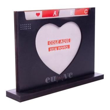 Imagem de Porta Retrato de Casal em MDF, Design Coração, Preto, 18,9 x 13 x 4 cm, Estilo Arquivo com Divisórias ABC