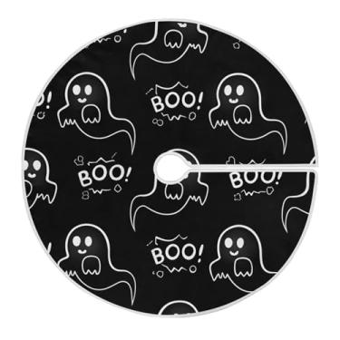 Imagem de JUZIHAI Saia para árvore de Natal Halloween Boo, tapete redondo de 91 cm, enfeites de Natal para decoração de festas internas e externas
