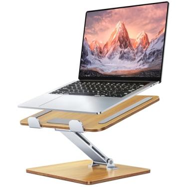 Imagem de Niweya Suporte de madeira + alumínio, suporte ergonômico para laptop de altura ajustável, suporte portátil para notebook para mesa, compatível com MacBook Pro/Air, HP, Dell de 10 a 16 polegadas