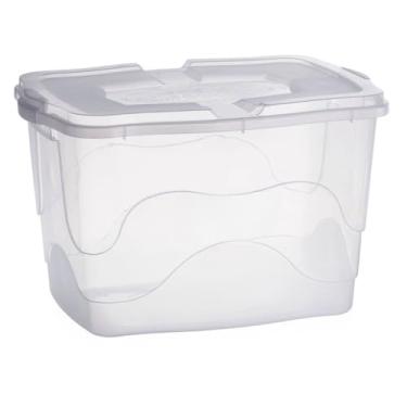 Imagem de Caixa Organizadora Grande 34L com Tampa Transparente Plástica Container Roupas Livros Brinquedos(01)