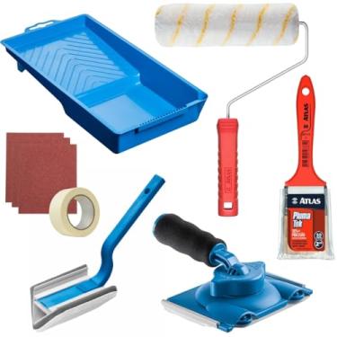 Imagem de Pad Para Pintura Reto + Pad de Parede 90° + Pincel Trincha 50mm + Bandeja 250ml + Rolo Microfibra 15cm