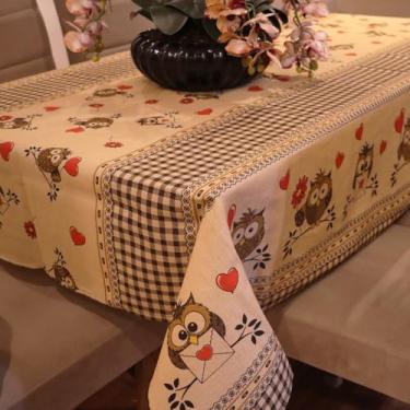 Imagem de Toalha de Mesa de Linhão Elegante e Durável - 4 6 ou 8 Lugares Tecido Sofisticado e Resistente (Corujinhas,4 Lugares)