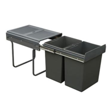 Imagem de Lixeira Deslizante 400mm Plas/aço 2 Baldes 20l Cinza Esc 503.06.401 - Hafele