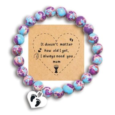 Imagem de Pulseira de pedra de coração para mãe, dia das mães, aniversário, dia dos namorados, presente de Natal do filho e filha, Small, Pedra Ametista Pedra, Ágata