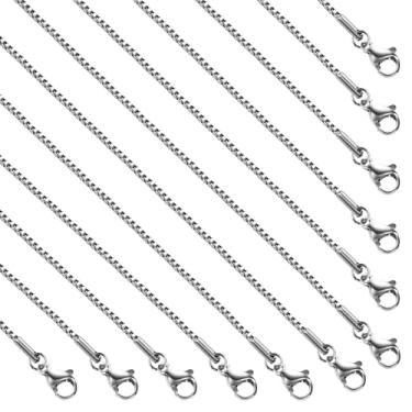 Imagem de SMYHTGLIF Corrente de colar de aço inoxidável prata de 45,7 cm para fabricação de joias, pacote com 12 unidades, caixa de artesanato, corrente com fechos de lagosta