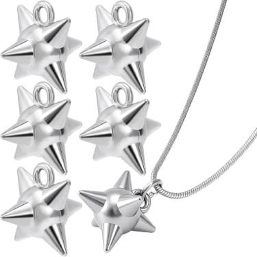 Imagem de Winsyison 5 pingentes de martelo de meteoro para fabricação de joias, pingentes de bola pontiaguda de metal gótico punk 3D, pingentes de contas de Halloween prateadas, acessórios para colares, brincos