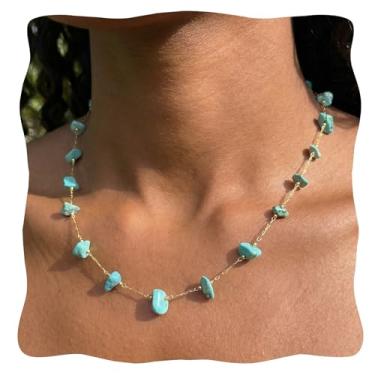 Imagem de LDADAN Colar turquesa, gargantilha feminina com contas irregulares naturais feitas à mão com contas de cristal boêmio banhado a ouro, 16, Metal, Sem Pedra Preciosa