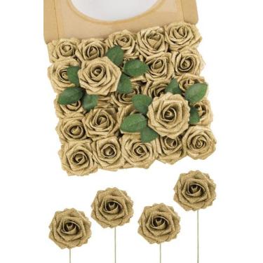 Imagem de Flores Artificiales N&T NIETING Rosas de Espuma con Glitter Dorado 25 