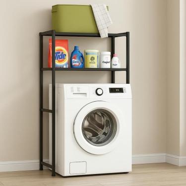 Imagem de Estante Organizador Lavanderia Banheiro Suporte Maquina Lavar 2 Prateleiras Rack Armario Multiuso Cor:preto