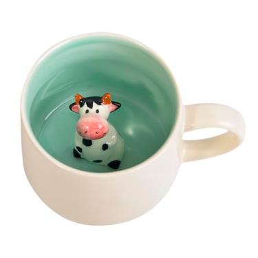Imagem de Caneca de café de cerâmica interna de vaca 3D - Canecas fofas de 340 g com vaca para mulheres, grande impressão engraçada copos de chocolate, presentes de Natal legais, caneca novidade para amigos