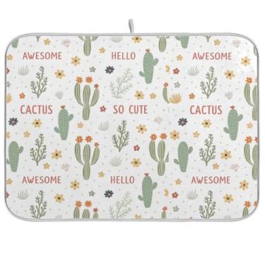 Imagem de Tapetes de secagem de louça, tapete de barra de café branco fofo de cacto absorvente para decoração de bancada de cozinha 45 x 61 cm