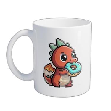 Imagem de Caneca Xícara de Café Porcelana 300ml Dragão Comendo Donut
