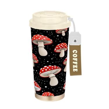 Imagem de Wassud Caneca de café de viagem isolada com cogumelo copo à prova de vazamento com tampa e canudo garrafa de água de aço inoxidável para café quente/gelo, chá e cerveja