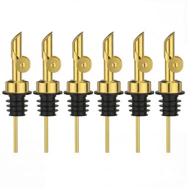 Imagem de BETTFOR Bicos de despejo de licor automáticos, pacote com 6, despejador de vinho e dispensador de azeite de oliva de aço inoxidável 304 à prova de vazamento com silicone de grau alimentício para