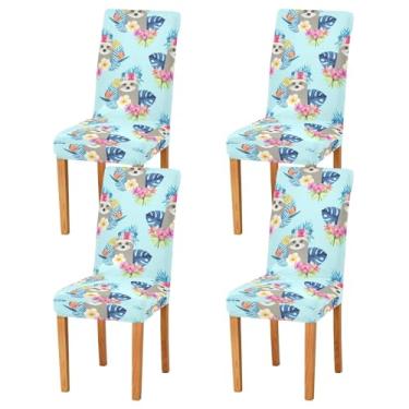 Imagem de Linda capa para cadeira de jantar, coroa de flor de preguiça, conjunto de 2 capas de cadeira de jantar laváveis removíveis para casa, hotel, banquete