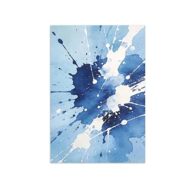 Imagem de Impressões abstratas em tela-Quadro texturizado para parede-Azul e branco 3-Pintura moderna para sala de estar 30x45cm Sem Moldura