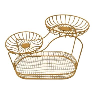 Imagem de Ｂｅｓｇａ Cesto de frutas para de cozinha, organizador de 3 níveis com grande capacidade, suporte de arame metálico para frutas, pão, batatas, lanches e, Gold B
