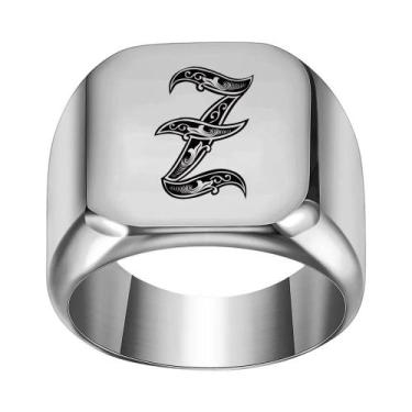 Imagem de Moda 26 inglês inicial titânio aço masculino anel para homens retro pu