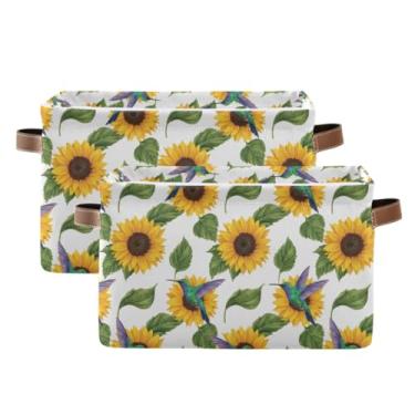 Imagem de Recipientes de armazenamento retangulares dobráveis – caixas de armazenamento dobráveis de lona para banheiro, roupas, beija-flores, girassóis amarelos, pacote com 2