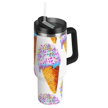 Imagem de Joisal Copos com tampas e canudo waffle cone polvilhado copo branco com alça 850.5 g garrafas de água isoladas adultos carros caneca de café bebida quente