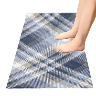Imagem de TSENQUE Tapete de banheiro branco azul marinho xadrez tapetes de cozinha absorvente tapete de entrada lavável antiderrapante tapete de banheiro decoração de cozinha para casa, 99 cm x 50 cm