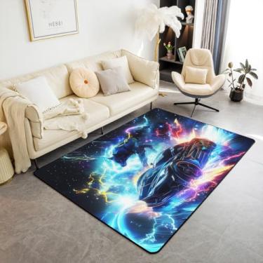 Imagem de Tapete moderno de carro de corrida, relâmpago, lobo animal, 1,82 m x 1,28 m, para decoração de quarto de crianças, meninos, adolescentes, aquarela, 3D, fixe, carro, de corrida, decorativo, lavável