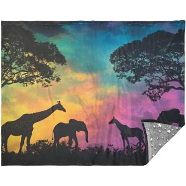 Imagem de Cobertores macios de girafa com cenário de animais africanos personalizados para sofá 177,8 cm x 139,7 cm, presentes de viagem para adultos, cobertor grande engraçado