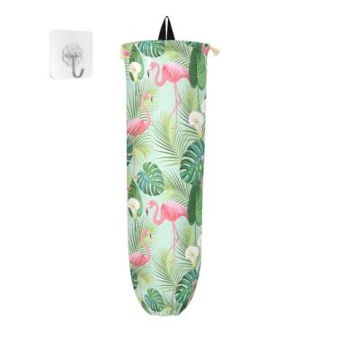 Imagem de Dispensador de saco de mercearia de flamingos tropicais na parede, suporte de sacola de supermercado para cozinha, protetor de saco para sacolas plásticas