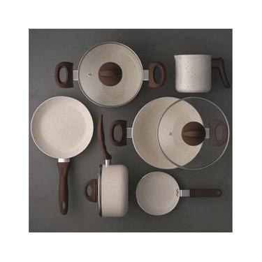 Imagem de Conjunto de Panelas Brinox 6 Peças Ceramic Life Smart Plus com Revestimento Antiaderente Cerâmico e Tampa de Vidro com Saída de Vapor 2.5 mm - Vanilla