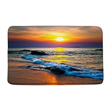 Imagem de Tapete de banho oceano praia nascer do sol cena do pôr do sol ondas do oceano tropical havaiano litoral natureza paisagem decoração de banheiro tapete absorvente capacho cozinha toalete, 45,7 x 76 cm
