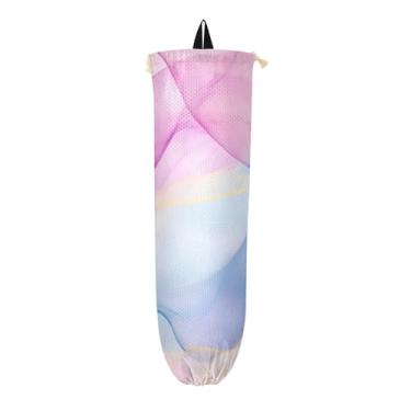 Imagem de Saco de compras pintado de azul e rosa para pendurar na parede, suporte de sacola de supermercado, organizador de sacolas plásticas de cozinha